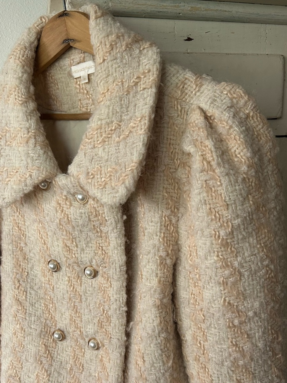LoveShackFancy | Women’s ‘Harvest White’ Tweed Pearl-Button Cropped Jacket Sz 12 - Picture 5 of 16